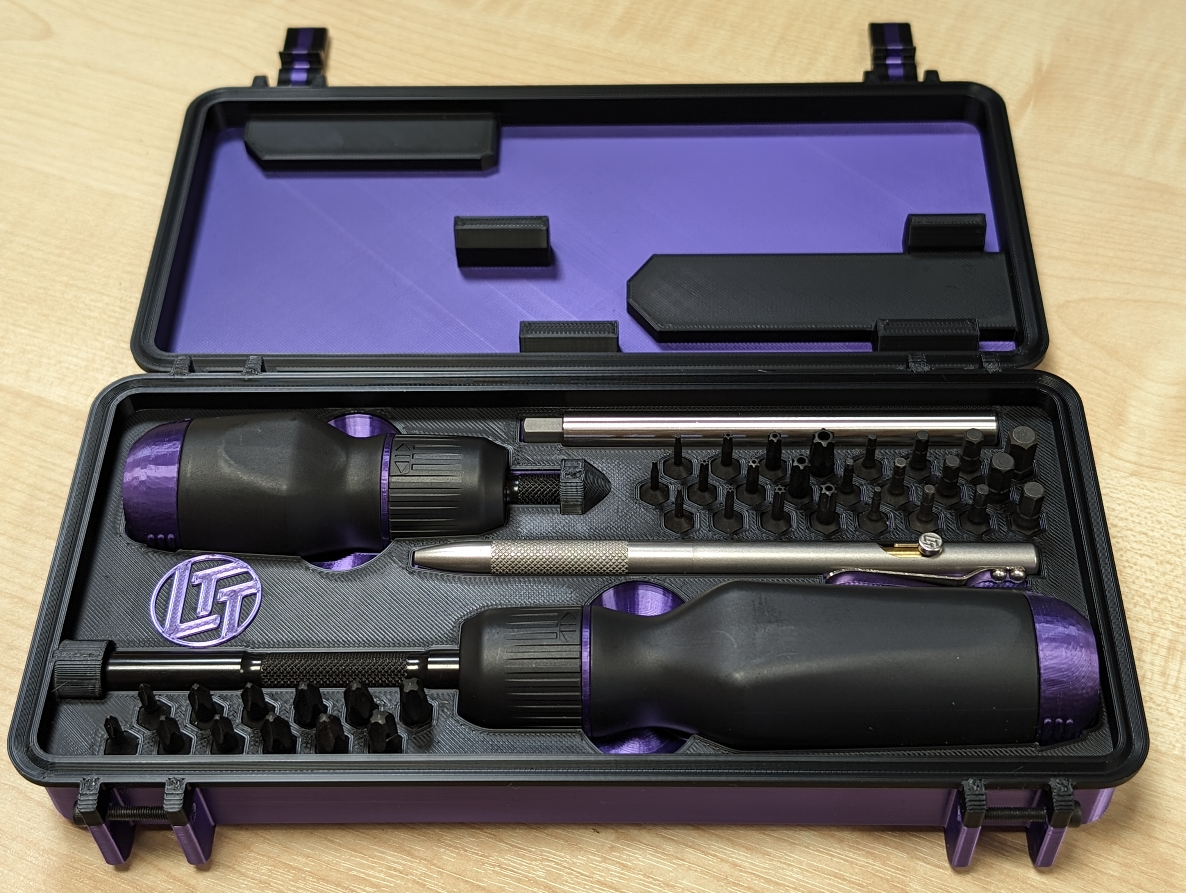 LTT screwdriver case open showing full tool kit